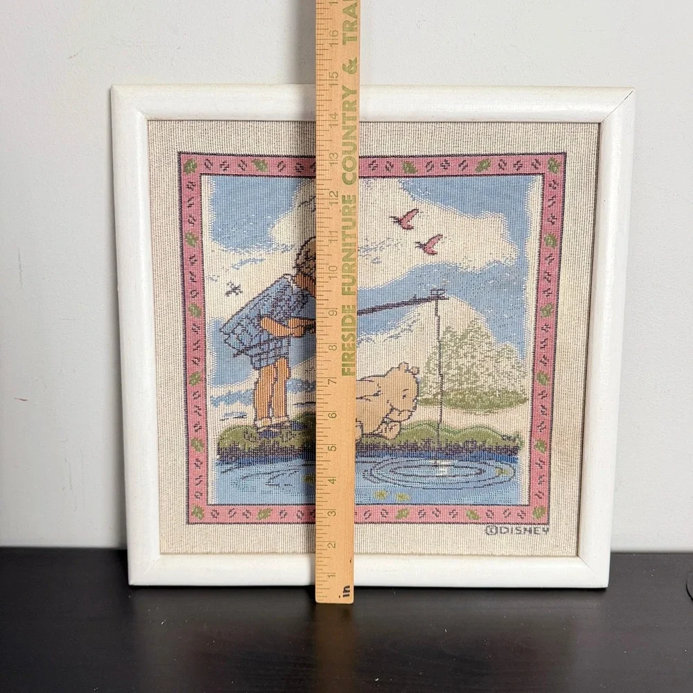 Classic Pooh Christopher Robin Fishing Framed Tapestry Wall Art Disney 15x15